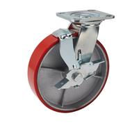 Draper Polyurethane Wheel with Brake Swivel Plate Fixing 200mm Heavy Duty 65533