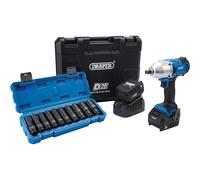 Draper D20 20V Brushless Mid-Torque Impact Wrench Kit, 1/2" Sq. Dr. & Metric Dee