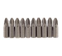 Draper PZ Type Screwdriver Insert Bit 1/4" Hex 25mm Long No.2 10 Pieces Grey