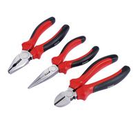 Draper Redline 3 Piece 160mm Plier Set | Soft Grip Hand Tools Kit | Carbon Steel Long Nose Pliers | Combination & Diagonal Side Cutters