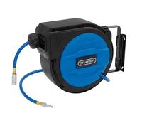 Draper Retractable Air Hose Reel 15m - Auto Rewind with Hose Guide, Free Stop Any Length, 180° Swivel Wall Mount, Heavy-Duty Hybrid Air Hose