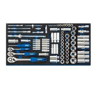 Draper 63540 1/4", 3/8" and 1/2" Socket 84 Piece Set in Full Drawer Eva Insert Tray, Blue