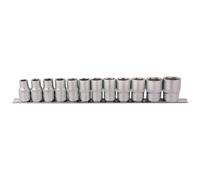 Draper Socket Set On Metal Rail Satin Finish 1/2" Square Drive 12 Pieces