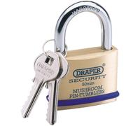 Draper 64162 Solid Brass Padlock & 2 Keys With Mushroom Pin Tumblers Hardened Steel Shackle & Bumper 50Mm each