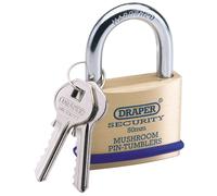 Draper Solid Brass Padlock & Two Keys With Mushroom Pin Tumblers 50mm Security