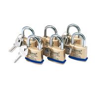 Solid Brass Padlocks with Hardened Steel Shackle, 40mm (Pack of 6)