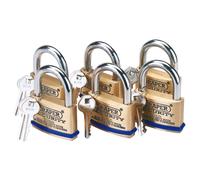 Draper Solid Brass Security Padlocks With Hardened Steel Shackle 60mm 6 Pieces