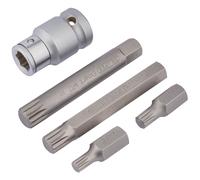 Draper Spline Bit Set 1/2"D 5 Piece inc Holder 6&8 30mm 10&12 75mm Long 83567