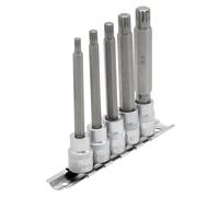 Draper Spline Socket Bit Set 3/8"D 5 Piece 100mm M5 to M12 Knurled Ring 16349