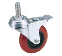 Draper Swivel Bolt Fixing Polyurethane Wheel with Brake, 75mm Diameter, S.W.L. 70kg