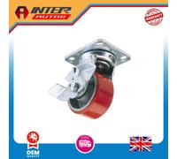 Draper Swivel Plate Fixing Heavy Duty Polyurethane Wheel with Brake, 125mm Diame