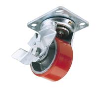 Draper Swivel Plate Fixing Heavy Duty Polyurethane Wheel with Brake, 125mm Diameter, S.W.L. 300kg