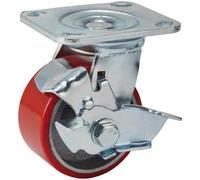 Draper 65524 100 mm-Diameter Polyurethane Castor Swivel Plate with Brake