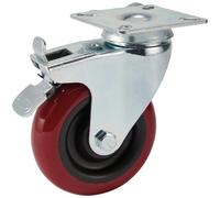 Draper Swivel Plate Fixing Polyurethane Wheel With Brake 100Mm Diameter S.w.l. 125Kg 65519
