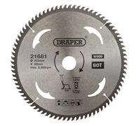 Draper Tct Circular Saw Blade For Wood, 250 X 30mm, 80T 21681