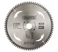 Draper Tct Circular Saw Blade For Wood, 255 X 30mm, 80T 21685