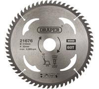 Draper 21676 TCT Circular Saw Blade for Wood, 210 x 30mm, 60T