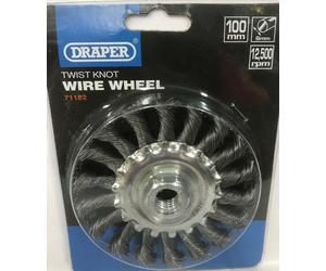 Draper Twist Knot Wire Wheel 100mm 6mm Dia M14 Thread 12500 RPM Power Tool BNIB