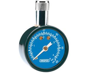 Draper Tyre Pressure Gauge 0 - 60psi 0 - 4 bar Straight Pushon Valve Chuck 69923