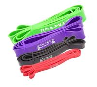 DRAPER'S STRENGTH Heavy Duty Resistance Stretch Loop Bands for Powerlifting Workout Exercise and Assisted Pull Ups (#11 4 Band Set Red-Green)