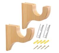Drapery Rod Brackets Wooden - 2 Piece Window Drapery Rod Hooks, Sturdy Wall & Ceiling Mount Hardware | Wood Pole Brackets for Shower, Closet, Bathroom, Home, Bedroom Or Living Room Decoration