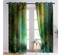 Drapes Blackout Curtains, 43 x 85 Inch 2 Panels Darkening Window Eyelet Drape, Mystery Forest Light Stairs, for Home Curtain Bedroom Decor, for Kids Boys Girls Living Room, Green