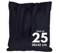 DRAPES & DECOR Cotton Canvas Black Tote Bags to Decorate -100% Natural Cotton Premium Fabric Blank Reusable Large Canvas bag -38 X 42 cm+65cm long Handles (Pack of 25-Black)