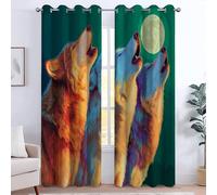 Drapes Wolf Pack Howling Moon Night Mystery Drop Curtain, Thermal Insulated Eyelet Blackout Energy Saving Curtains, for Living Room 43 x 85 Inch Overall Size: 2 Panels (combined W 220 x L 215 cm)