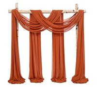 Draping Fabric 2Pcs Wedding Arch Draping Sheer Curtains Backdrop for Party Bridal Ceremony Ceiling Stage Reception Decor(Rust red,2pcs 70X800cm)