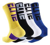 DRASEX Men's Cushioned Athletic Crew Socks 4 Pair Elite Basketball Compression Sport Running Hiking Socks
