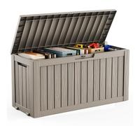 DRATO 75 Gallon Deck Box, Waterproof Resin Large Outdoor Storgae Box for Patio Furniture, Patio Cushions, Gardening Tools, Pool and Sports Supplies, Lockable,Grey
