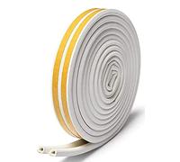 Draught Excluder Tape for Door Window Insulation Seal Strip Adhesive Foam Blocker Type D 9mm X 6mm X 3 Meters, 2 Seals Total 6M White