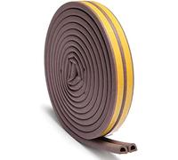 Draught Excluder Tape for Door Window Self Adhesive Foam Tape Insulation Strip Weather Stripping Type D 9mm X 6mm X 5 Meters, 2 Seals Total 10M Brown