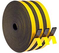 Draught Excluder Tape, Weather Stripping 12mm(W) x3mm(T) Foam Strip Seal Self Adhesive for Door Window Against Cold Draught/Anti-Collision/Soundproof/Waterproof/Dustproof, 3 Rolls Total 15M, Black