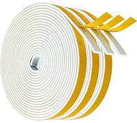 Draught Excluder Tape, Weather Stripping 12mm(W) x3mm(T) Foam Strip Seal Self Adhesive for Door Window Against Cold Draught/Anti-Collision/Soundproof/Waterproof/Dustproof, 3 Rolls Total 15M, White