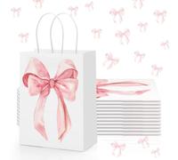Draupnir 12PCS Coquette Pink Bow Paper Gift Bags, Party Favor Bags, Pink Goodie Bags for Birthday&Bachelorette Party Decoration Coquette Bow Gift Pouches with Handles 8.3x5.9x3.1 Inch