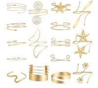 Draupnir 16 Pcs Gold Arm Cuff Upper Arm Gold Cuff Bracelets for Women, Stackable Arm Jewelry Open Adjustable Cuff Bracelet Set Minimalist Arm Bands Jewelry