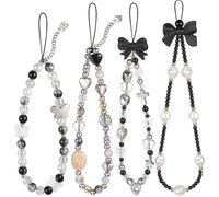 Draupnir Phone Charms Strap, Butterfly Bow Knot Beaded Phone Bracelet Strap, L, Plastic, No Gemstone