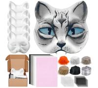 Draupnir Therian Cat Mask Set, Blank Cat Mask with Fur and Eye Mesh, Self Adhesive Felt Fabric Sheet, DIY Paper Masks Painting for Masquerade, Carnival, Cosplay, Halloween, Party