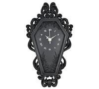 Dravira Coffin Wall Clock - Gothic Home Decor - Baroque Black Resin - Steampunk Skull - Medium Size - AA Battery NOT Included