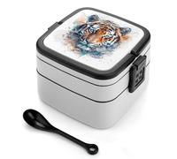 Draw A Tiger Face Bento Box 1000ml Leak Proof Lunch Container with Removable Dividers & Spoon - BPA-Free PP Stackable Lunch Box for Work, Office, Picnic, Travel, Dining Out