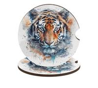 Draw A Tiger Face Car Cup Holder Coasters 2-Pack Absorbent Wood & Cork Coasters for Car Cup Holders, Festive Car Accessories for Women & Men