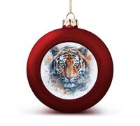 Draw A Tiger Face Christmas Ball Ornaments - Red Shatterproof Plastic Vintage Rustic Xmas Tree Decorations Pendant for Family Holiday Wedding Party Xmas Hanging Decoration