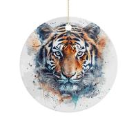 Draw A Tiger Face Double-Sided Ceramic Christmas Ornaments - Round Hanging Mini Xmas Tree Decorations, Ideas for Farmers, Rustic Home Decor for Indoor Outdoor Tree Decor