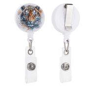 Draw A Tiger Face Retractable Badge Reel - Personalized ID Name Badge Holder with Lanyard Cute Badges Reel Holder Round Nurse Doctor Name Tag Badges Clip for Work