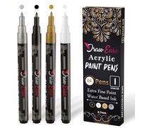 Draw Ease Acrylic Paint Pens Set of 4 Colors, 0.7mm Tip Glitter Glass Pens with Extra Fine Point & Water Based Ink - Acrylic Pens for Porcelain, Wood, DIY Craft, Mug Design, Rock Painting & Ceramic