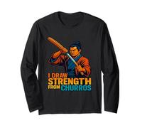Draw Strength from Churros Funny Samurai Mexican Pastry Fun Long Sleeve T-Shirt
