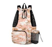 Draw String Back Bag Camp Bag With Water Bottle Pocket String Bookbag Waterproof Camouflage Rose Gold