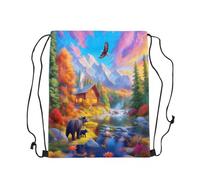 Draw String Back Wild Bear Large Capacity String Sackpack Lightweight Gym Sackpack For Swim Shopping Beach