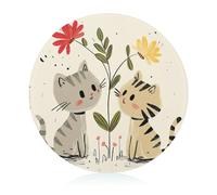 Draw Two Cats Cutting Board for Kitchen Mini Cheese Chopping Board Round Tempered Glass Chopping Block for Picnic Cutting Pizza Meat Fruit(7.9 Inch)